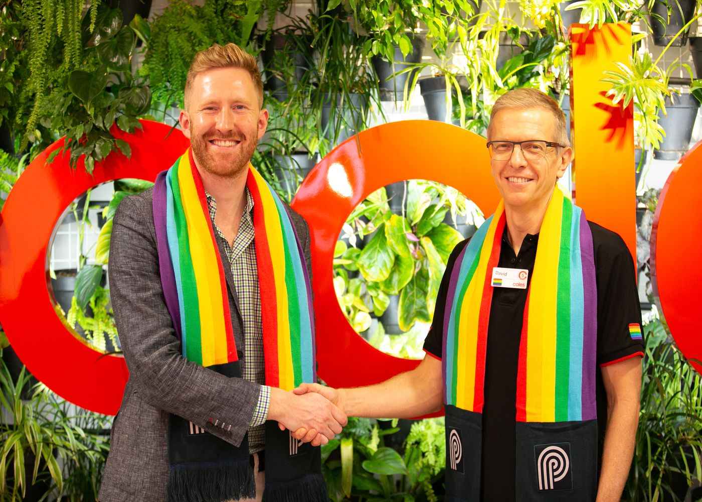 Pride Cup Australia founder Jason Ball with Coles Chief Legal and Safety Officer David Brewster